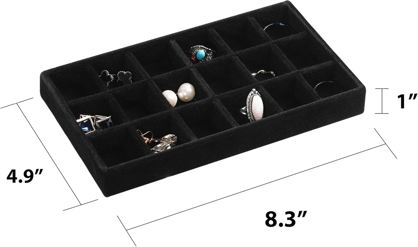 Frebeauty Jewelry Organizer Tray,Stackable Velvet Jewelry Trays,Drawer Inserts Earring Organizer For Women Jewelry Storage Display Case for Rings Stud Necklaces,Set of 9(Black)