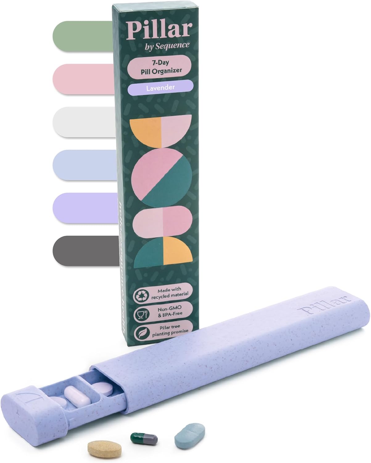 Pillar - 7-Day Pill Organizer | Weekly Medicine Pill Container Travel Box - Aesthetic Medication Holder - Stylish Travel Pill Case - Cute Small Medication Organizer 7 Day for Women (Lavender)