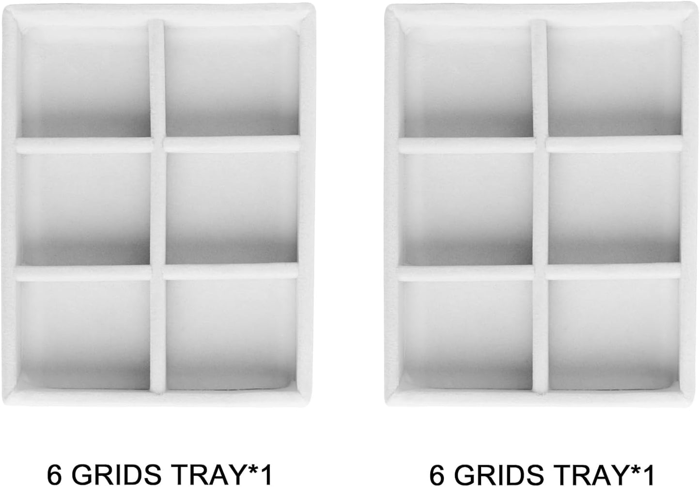 Frebeauty Small Jewelry Tray Set,Stackable Velvet Jewelry Organizer Tray,Mini Jewelry Drawer Organizer,Drawer Inserts,4.92 x 3.74 x 0.9 Inches,6 Grid Earring Organizer for Women(Set 2,White)