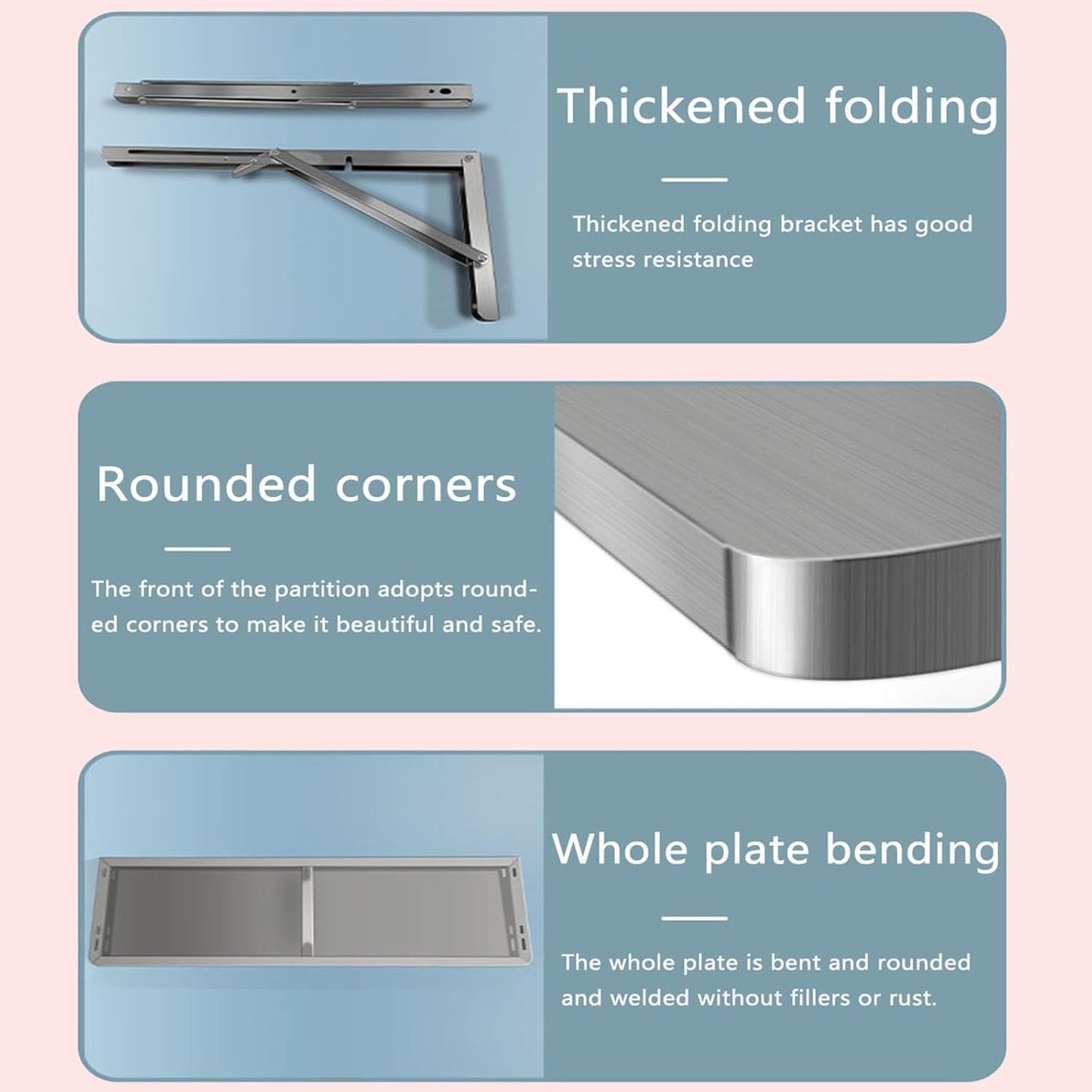304 Stainless Steel Folding Wall Shelf Wall Mount Kitchen Storage Shelves Rounded Corners Food-Grade Folding Table Thickened Bracket for Laundry Room Garage Restaurant.(70x30cm/27.6x11.8in)