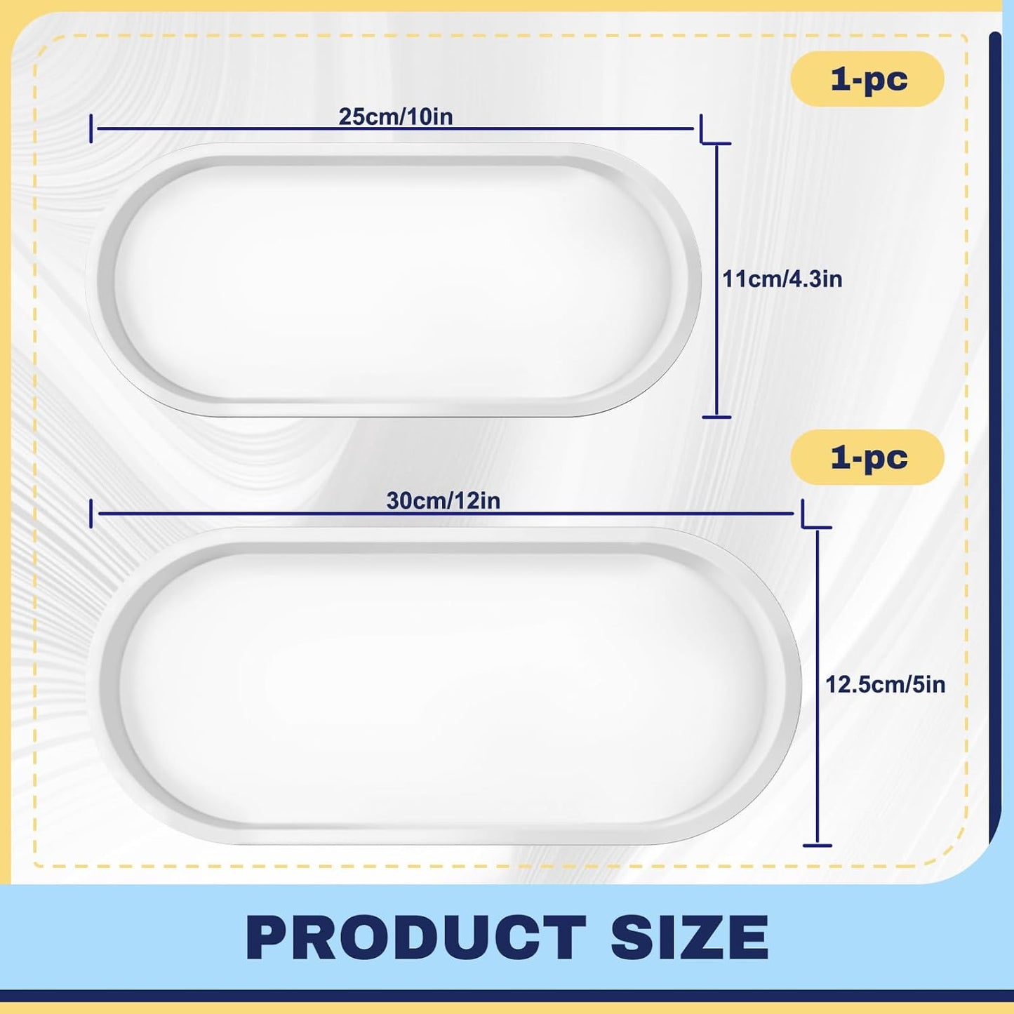 2 Pieces Silicone Shatterproof Bathroom Vanity Tray, 9.8" & 11.8" Oval White Kitchen Counter Tray, Hand Soap Dispenser Tray, Toilet Top Perfume Trays for Dresser Holder Organizer (White)