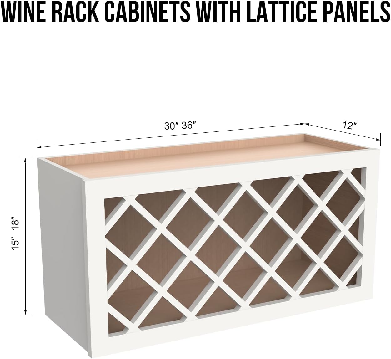 Origami Solid Wood RTA Wine Bottle Rack Wall Cabinet with Lattice Panels - Wine Storage for Bar, Pantry, Basement - Mocha (36"W 12"D 15"H)