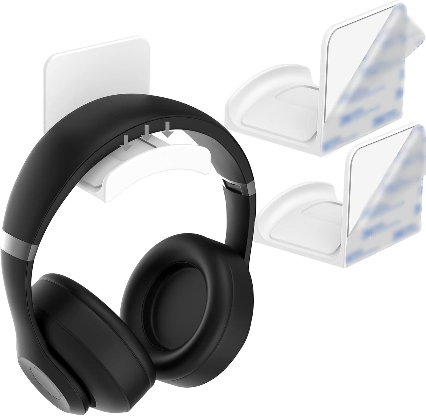 HomeMount Headphone Stand - Adhesive Gaming Headset Hanger Hook Desk Mount for Most Headphones & Controllers (White 2Pack)