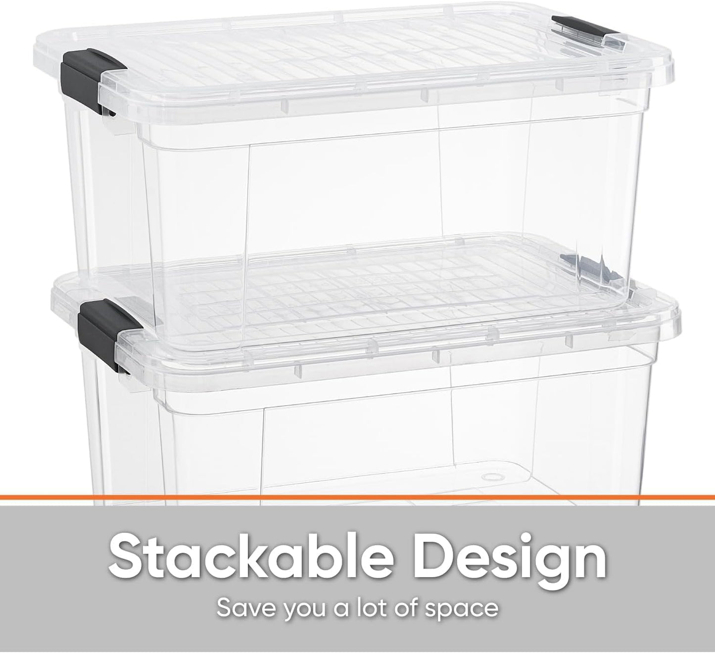 Superio Storage Bins with Lids- 6 Pack, 6.6 Qt Clear Boxes for Organizing, Stackable Plastic Containers- BPA Free, Non-Toxic, Odor Free, Organizer for Home, Office, Dorm