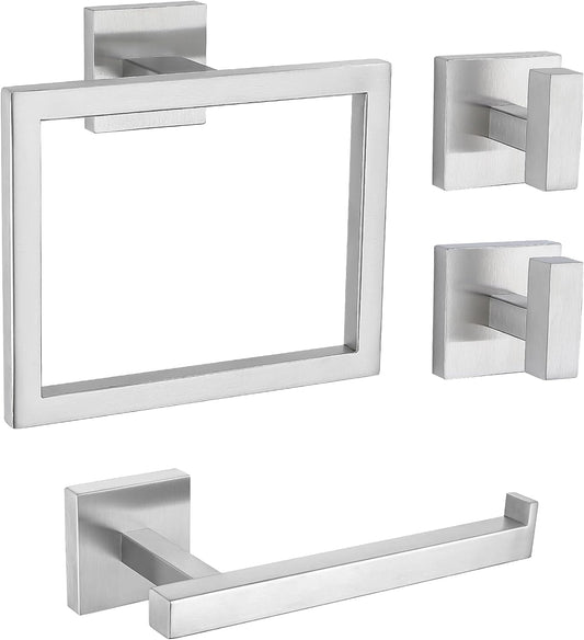 Brushed Nickel Bathroom Hardware Set 4 Pieces, Toilet Paper Holder Set SUS304 Stainless Steel Bath Hand Towel Ring for Bathroom Hardware Accessories Set Wall Mounted