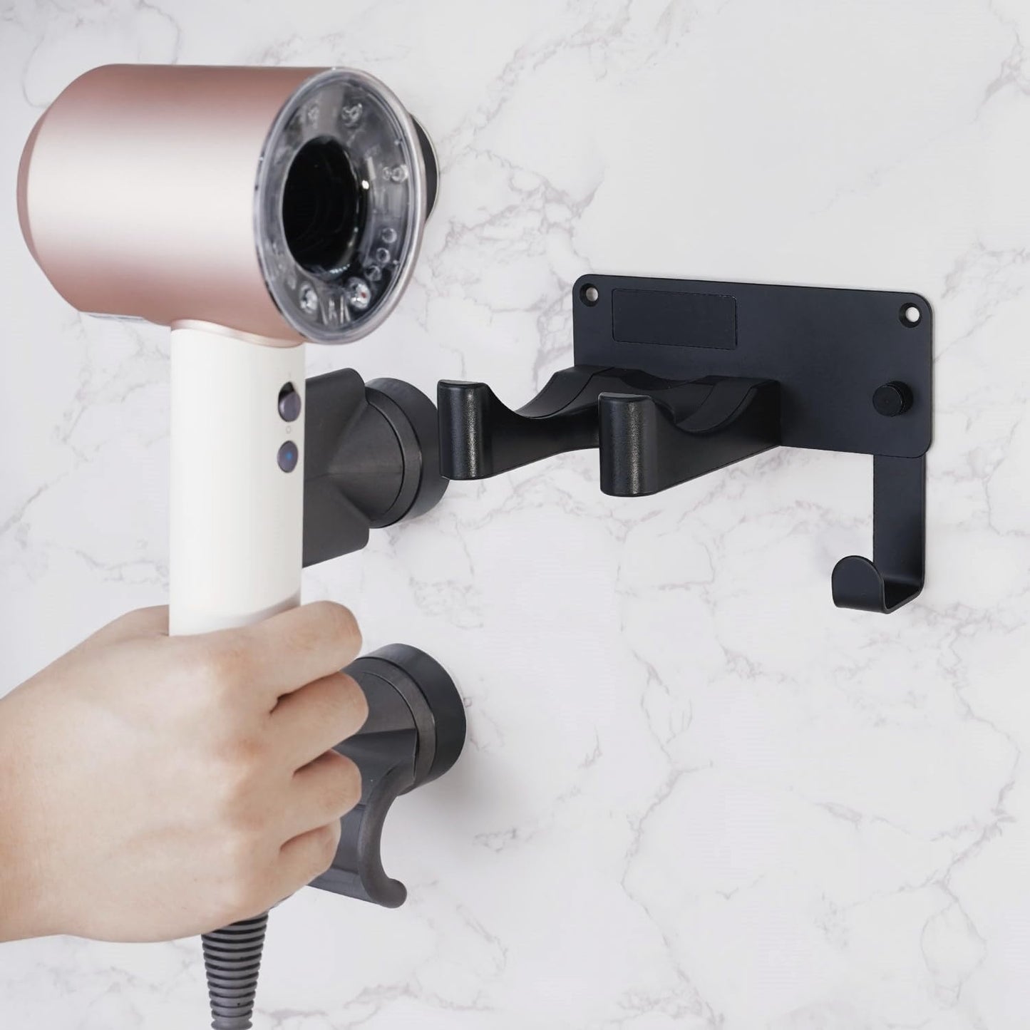 Dyson Hair Dryer Holder, Wall Mounted Aluminum Alloy Hair Dryer Wall Mount for Supersonic/Nural, Dyson Blow Dryer Holder with 3 Magnetic Rings for Salon & Bathroom Black UEMUSI