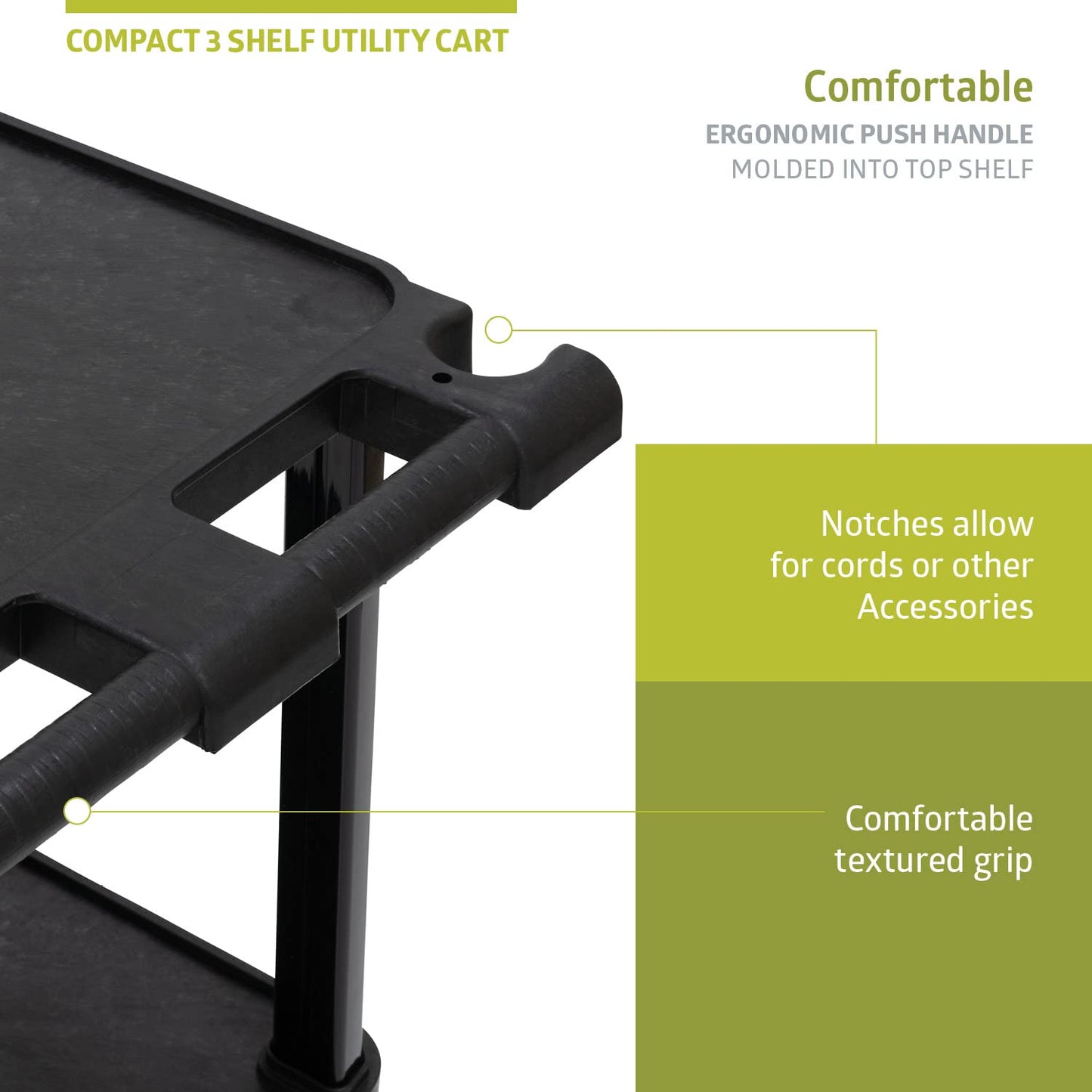 Pearington 3-Tier Compact Multi-Purpose Utility Cart with Lockable Wheels and Ergonomic Handle, Black, 2 Pack