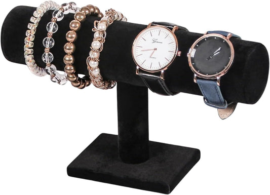 Novel Box Black Velvet T-Bar Bracelet Display Stand - Jewelry Organizer Tower Stands for Necklace Bangles Pendants Watch Anklets Scrunchie Storage - Hair Tie Organizer for Selling or Personal Use