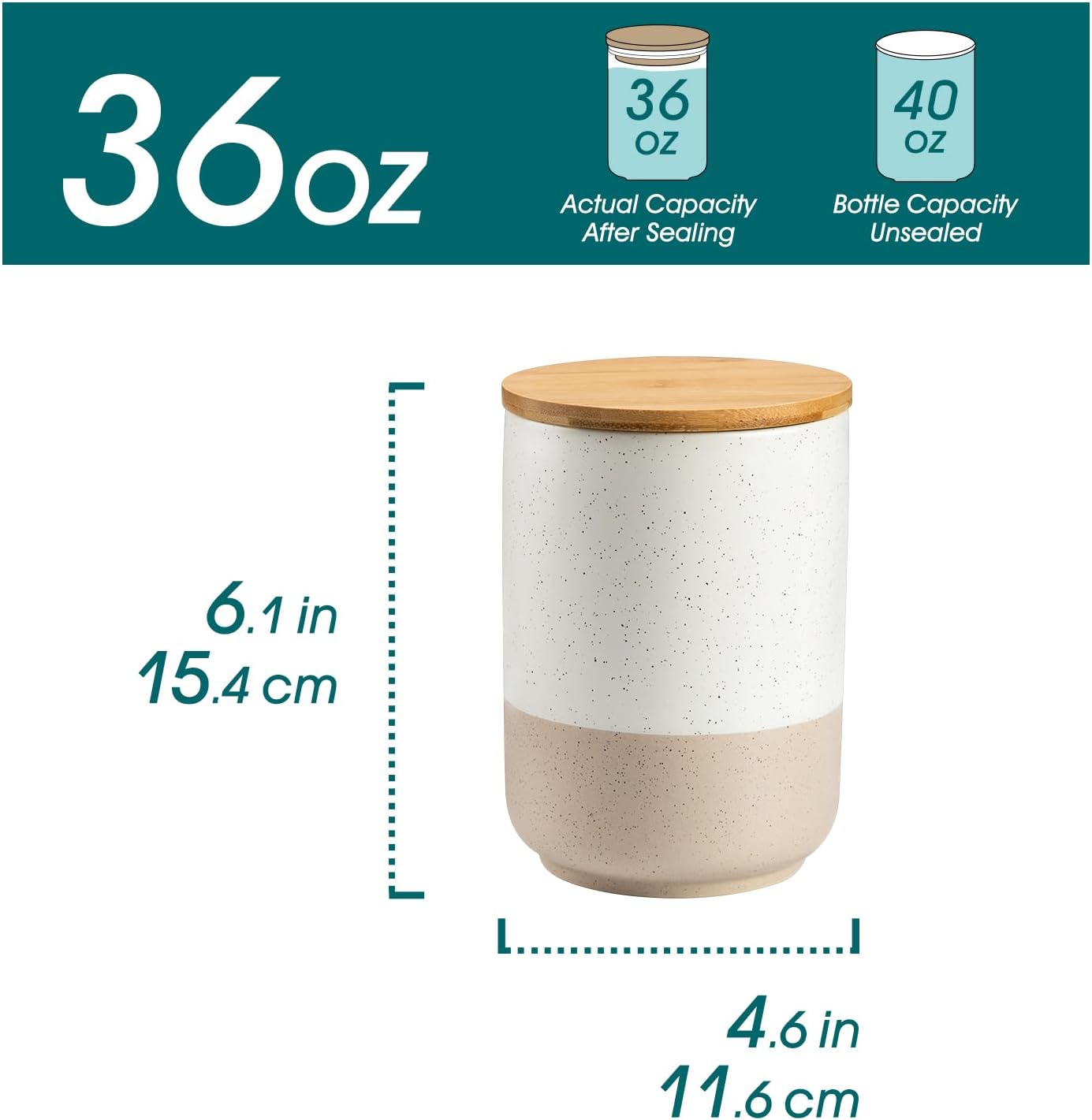 vancasso Sabine Ceramic Canister with Airtight Wood Lid - 36 oz Kitchen Storage Container for Coffee, Tea, Sugar, Nuts & Spices - Medium Countertop Jar