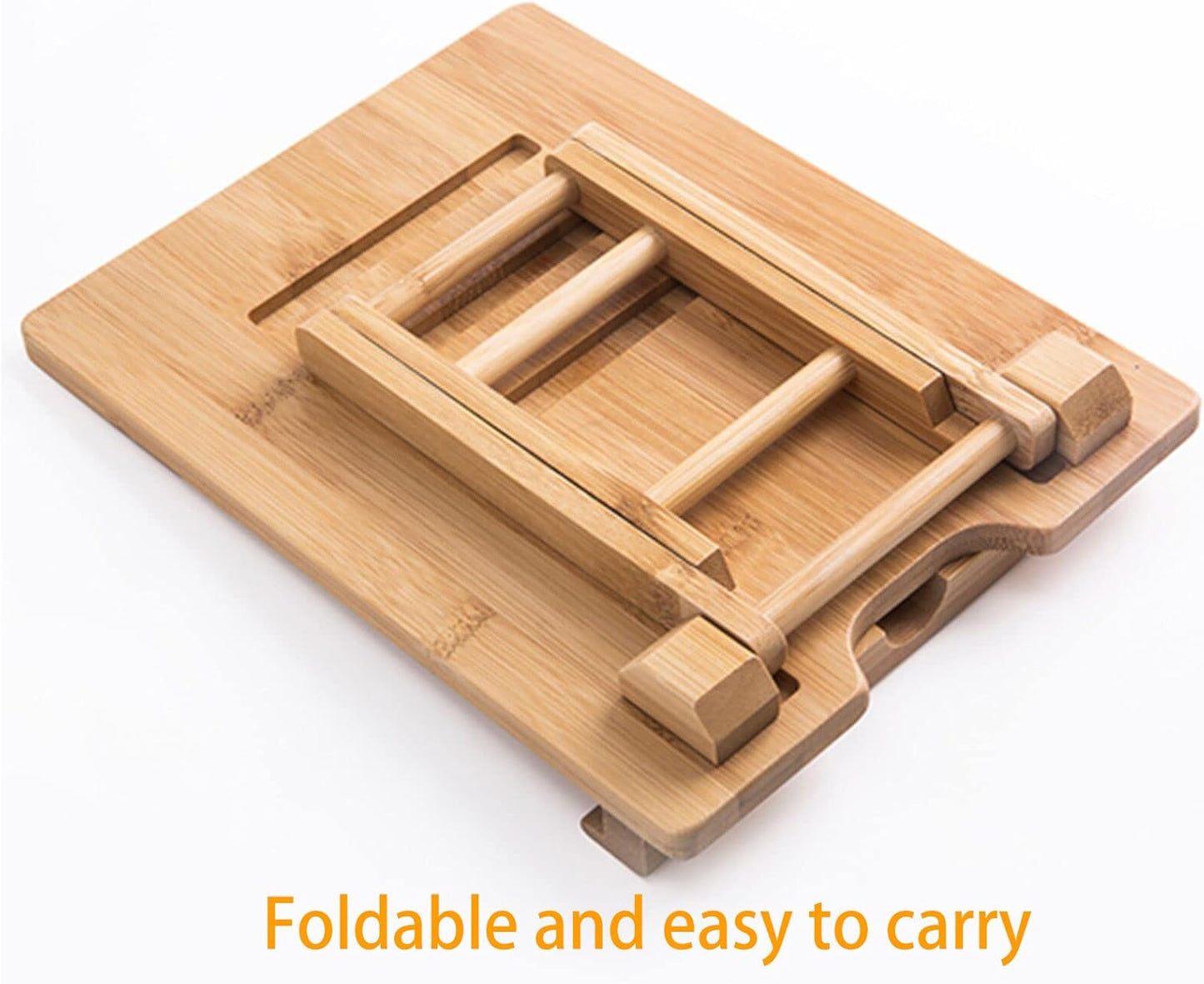 Bamboo Tablet Stand Holder - Adjustable Folding Wood iPad Stand With Chargeable Hole for Desk and Cooking (Tablet A)