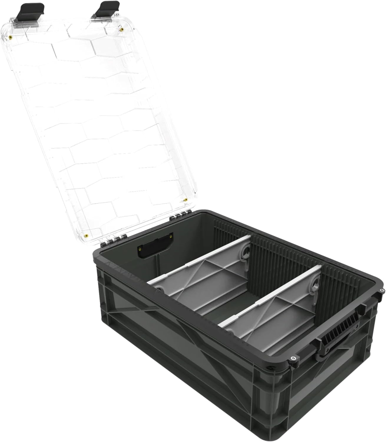 SIDIO Weather Resistant Stackable Storage Bins for Organization - Half-Size Plastic Bin with Dividers for Garage Organization, Home Storage - Heavy Duty Organizer Box (Stealth)