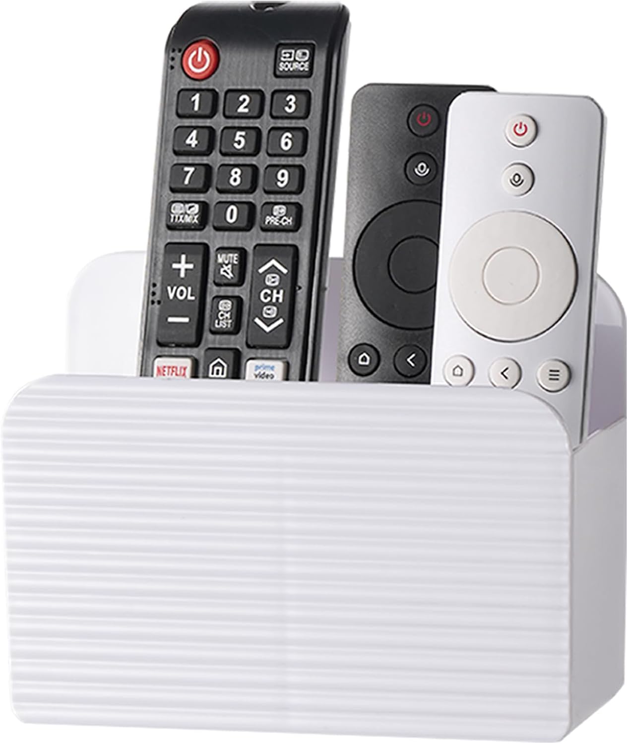 LINFIDITE Adhesive TV Remote Control Holder Wall Mount TV Remote Holder For Bedside Wall Remote Control Caddy Storage Organizer Stand Box （For 2 Or 4 Remote Controls –Whtie – Quantity 1）