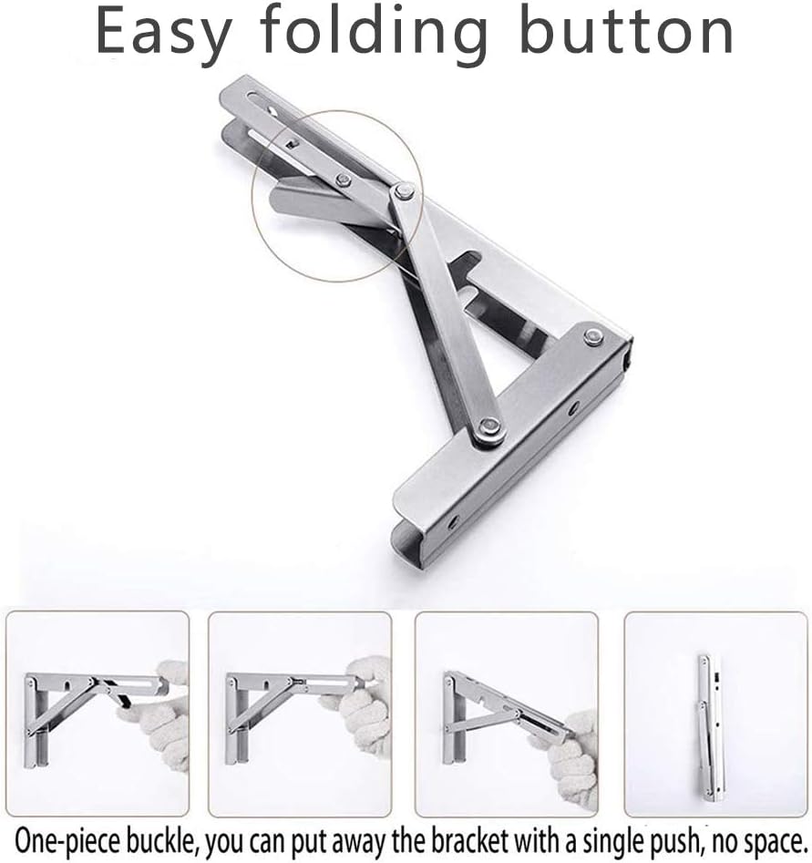 Folding Shelf Brackets, Max Load 300 lb, Heavy Duty Stainless Steel Collapsible Wall Mounted Shelf Brackets for Table, Space Saving DIY Bracket, Pack of 2 (2, Foldable 12")