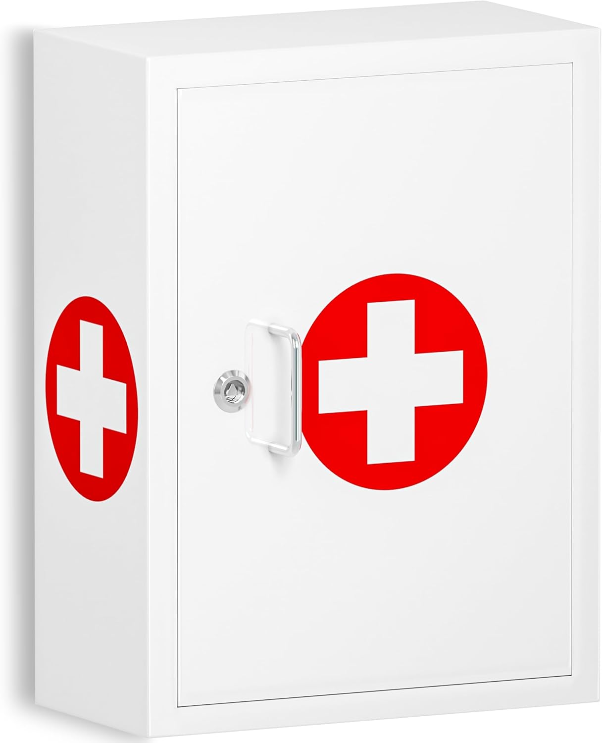 Locking Medicine Cabinet for Bathroom: Wall Mount Medical Box for Medication Storage - Large Capacity First Aid Wall Cabinet for Home, School, Office (White)