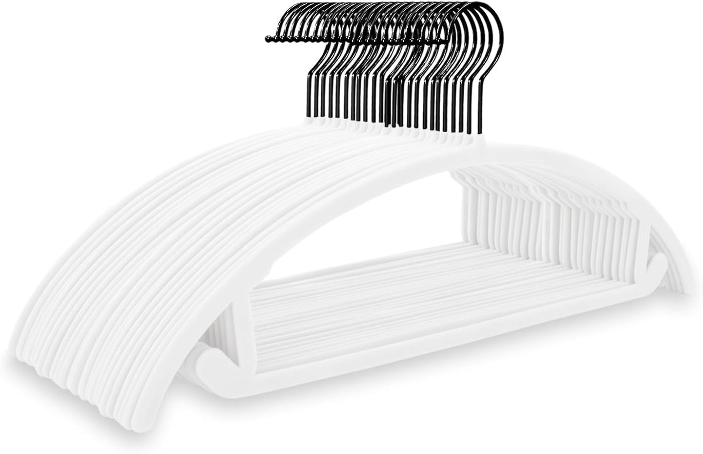 MIZGI Premium Velvet Hangers 50 Pack Heavyduty- Non Slip No Shoulder Bump Suit Hanger - Black Hooks,Space Saving Clothes Rounded Shape for Coat,Sweater,Jackets,Pants