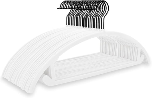 MIZGI Premium Velvet Hangers 50 Pack Heavyduty- Non Slip No Shoulder Bump Suit Hanger - Black Hooks,Space Saving Clothes Rounded Shape for Coat,Sweater,Jackets,Pants