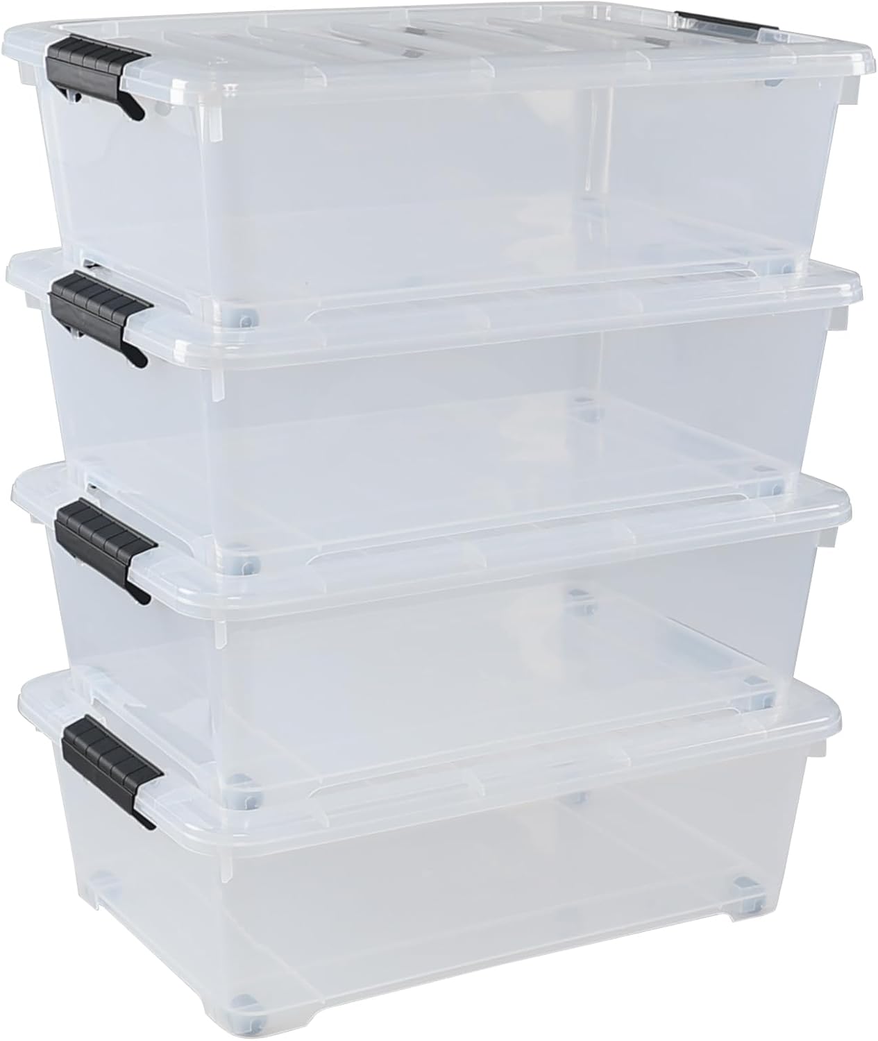 Xyskin 4 Packs 20 Quart Plastic Under Bed Storage Box, Clear Stackable Container Bins for Clothes, Blankets, Winter Clothing, & Shoes