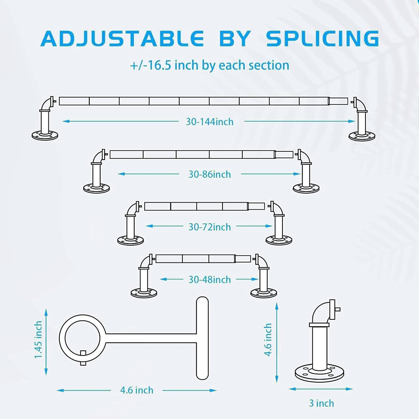 Industrial Curtain Rod, Curtain Rods for Windows 28 to 48 Inch, Rustic Wrap Around Curtain Rod, Fits Blackout Curtain, Indoor and Outdoor, Size: 30-48 Inch