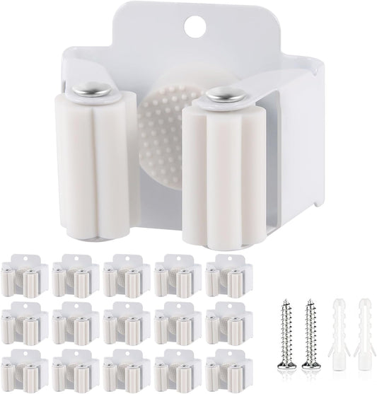 Verdenu 15 Pack Broom Holder Wall Mount, Mop and Broom Holder Wall Mount, Stainless Steel Command Mop Holder with Screws, Garden Tool Storage Organizer for Kitchen, Home, Bathroom, Garage, White