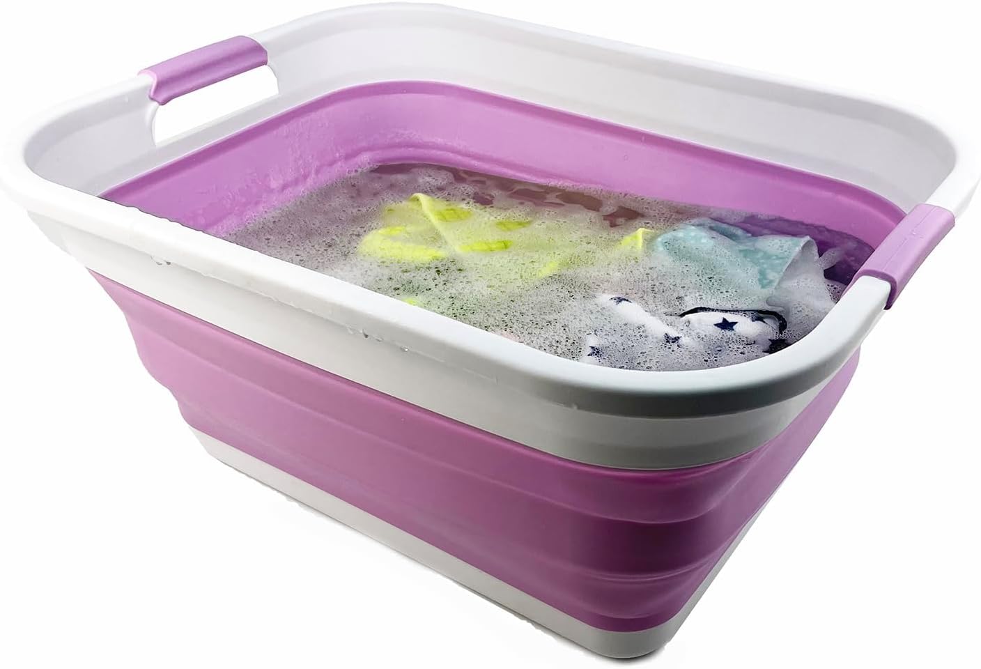 SAMMART 41L (10.8 gallon) Collapsible Plastic Laundry Basket - Foldable Pop Up Storage Container/Organizer - Portable Washing Tub - Space Saving (Rectangular, Ceramic Blue+Pale Purple (Set of 2))