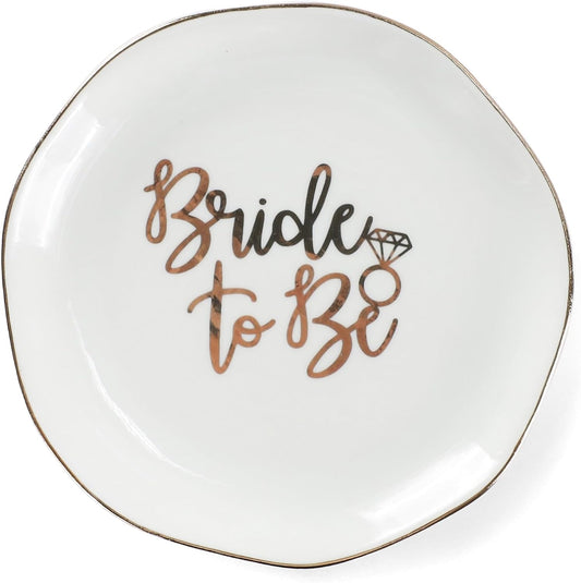Wedding Ring Dish For Bride-Bride To Be Jewelry Dish Tray-Ceramic White