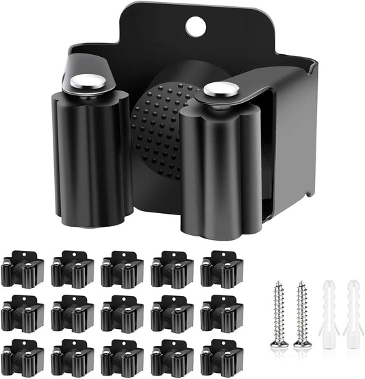Verdenu 15 Pack Broom Holder Wall Mount, Mop and Broom Holder Wall Mount, Stainless Steel Command Mop Hanger with Screws, Garden Tool Storage Organizer for Kitchen, Home, Bathroom, Garage, Black