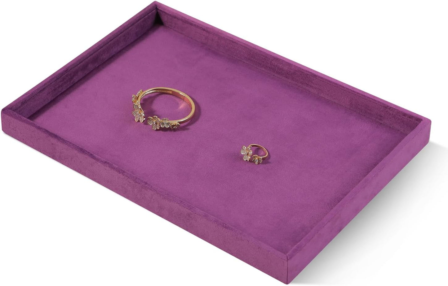 Velvet Stackable Jewelry Display Flat Tray For Ring Earring Necklace Bracelet, Bangle Pendant Storage Blank Plate, Shop Countertop Jewelry Dish Organizer (Purple)