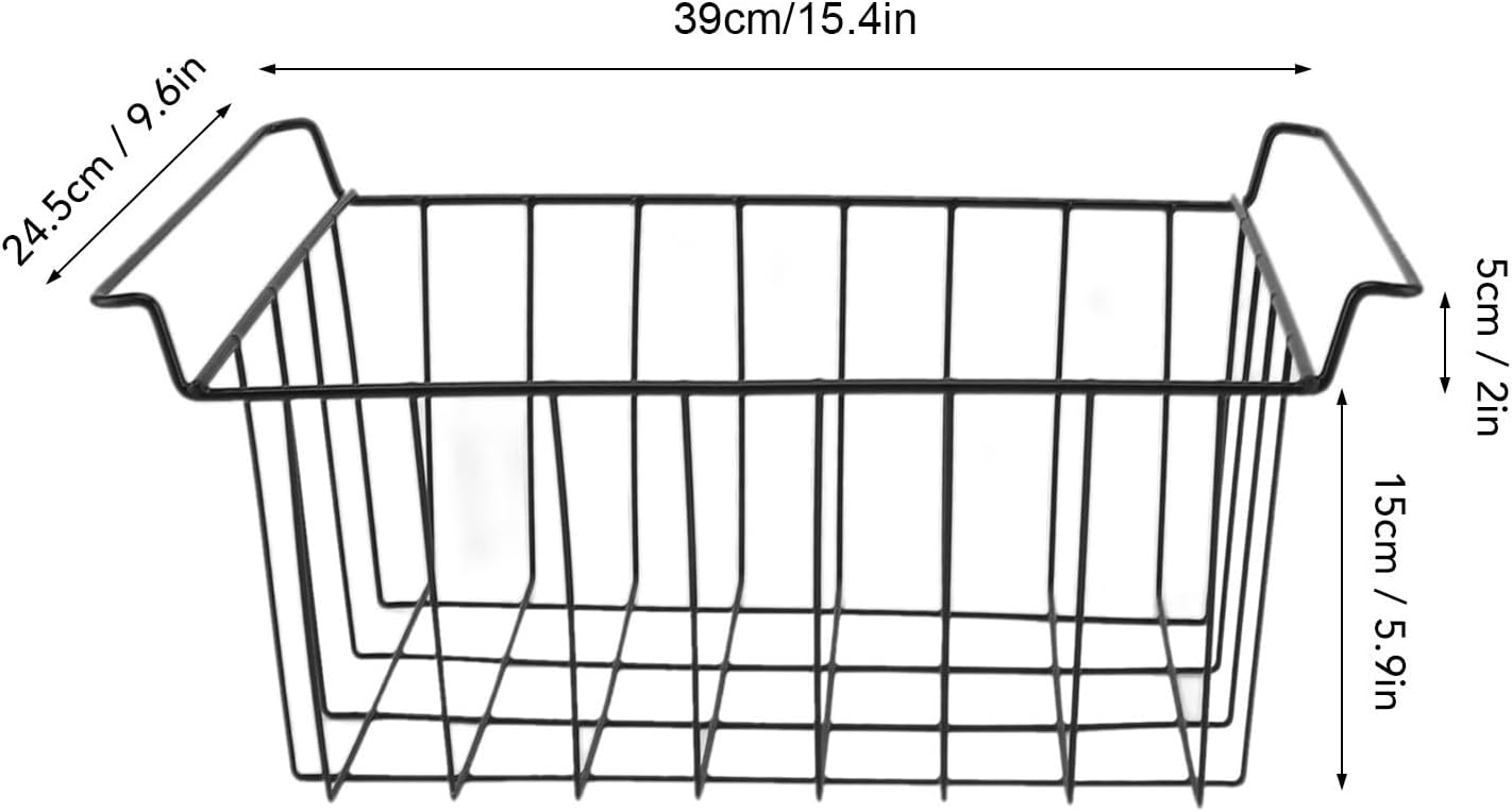 2PCS Freezer Organizer Bins, Steel Wire Freezer Basket with Handles Multifunctional Organizer Bin Stackable Metal Wire Baskets for Cabinet, Pantry, Closet (Black)