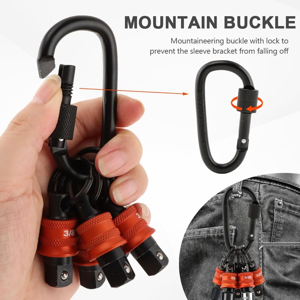 5Pcs Socket Holder Key Chain, 3/8" Drive Socket Organizer Keychain Quick Release Design with Carabiner, Impact Wrench Accessories for Lineman, Electricians, Construction Crews(SIZE:3/8 Inch)