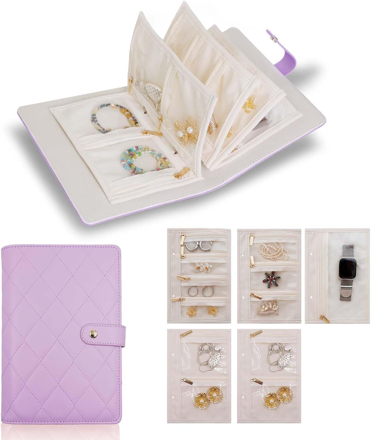 Travel Jewelry Organizer Case ， Portable Jewelry Organizers Storage Book, Compact Jewelry Roll for Earrings, Rings, Necklaces - Perfect Jewelry Travel Bag for Women