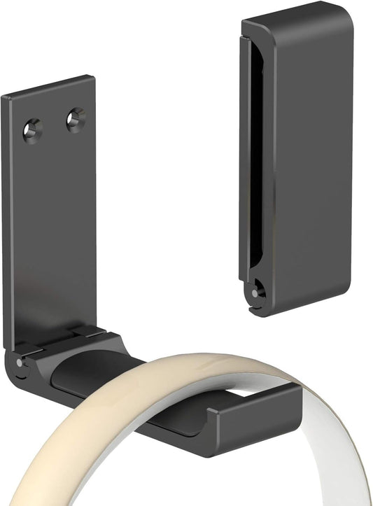 Headphone Stand Hanger,Headset Holder Mount,Aluminum Hook with Strong Adhesive Tape for Headphones (H03-Black-1PCS)
