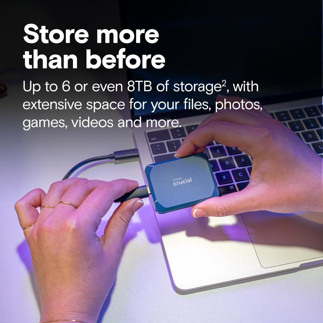Crucial X10 2TB Portable SSD, Up to 2,100MB/s, USB 3.2 USB-C, External Solid State Drive, Compatible with Windows, Mac & Android, Durable Storage for Games, Photos & Files, Blue - CT2000X10SSD9-02