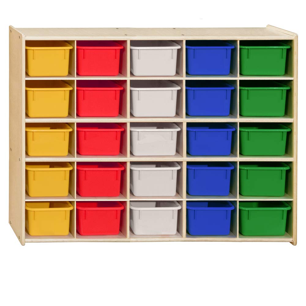 Contender 25 Tray Storage with Assorted Pastel Trays, Kids Cube Locker Shelving Unit for Home, Office, Kindergarten, Playroom [Greengaurd Gold Certified]