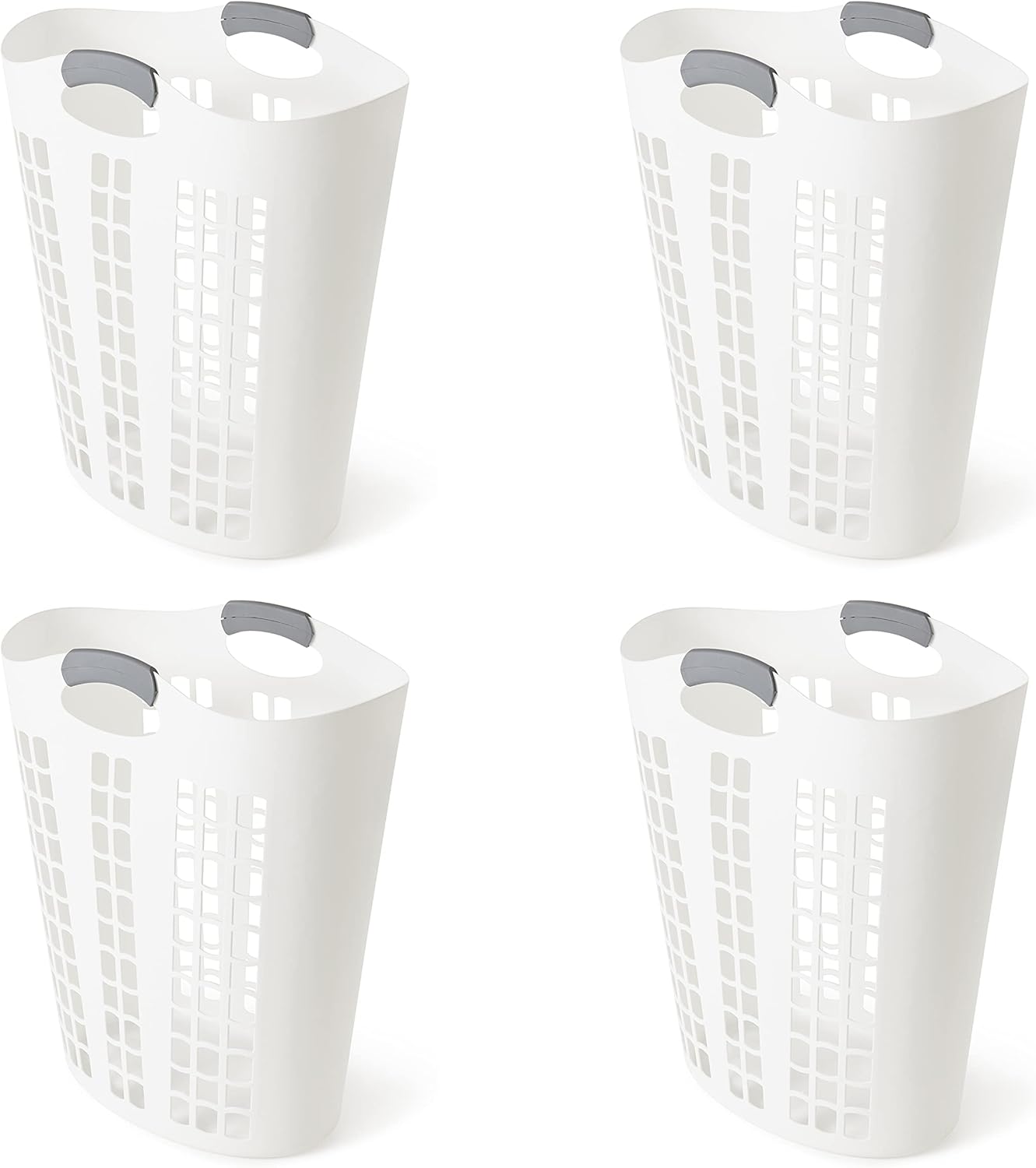 Gracious Living Easy Carry Flex Hamper, Large 87.5 Liter Lightweight Plastic Ventilated Laundry Basket Clothes Bin with Handles, White (4 Pack)