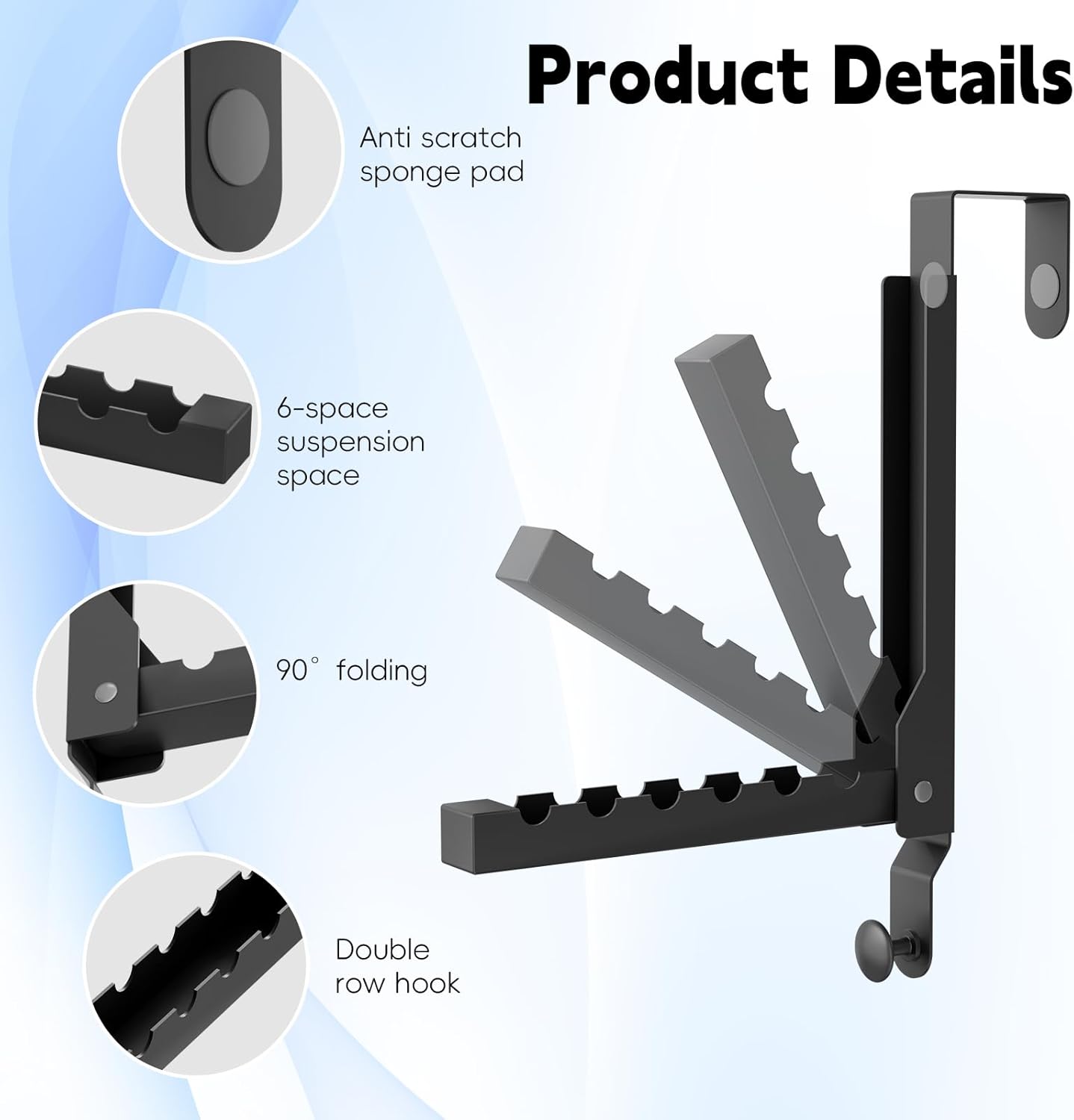 BAKON Over The Door Hanger Folding Clothes Drying Rack, Folding Hanging Coat Rack for Indoor Laundry Room Compact Small Space Foldable Portable Clothing Hanger Hook Collapsible (Black-4(Upgraded))