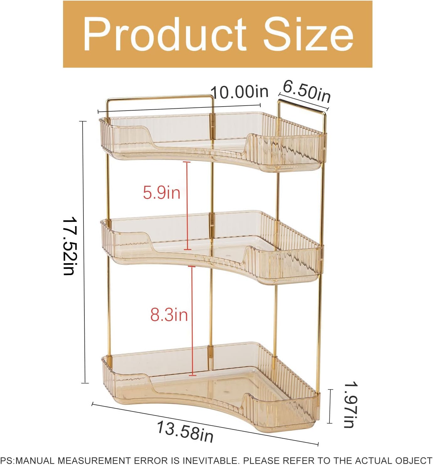 Corner Bathroom Countertop Organizer, Vanity Organizer Trays for Counter, Makeup Organizers, Perfume Tray, Skincare Shelf Storage Gifts for Women Girl Student (Yellow, 3 Tiers)