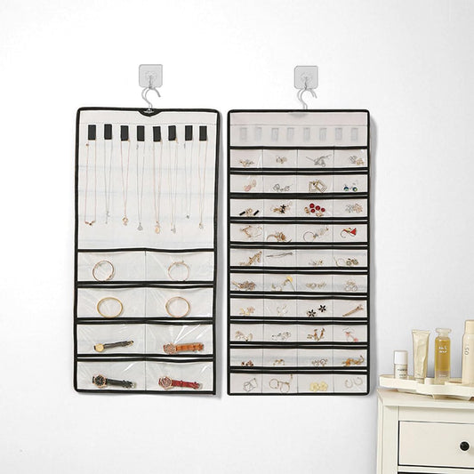 Voyyphixa Hanging jewelry Organizer, Jewelry Organizer Wall with two Transparent Jewelry Storage bag, Hanging Earring Organizer for Rings Bracelets Watches and Hairpins