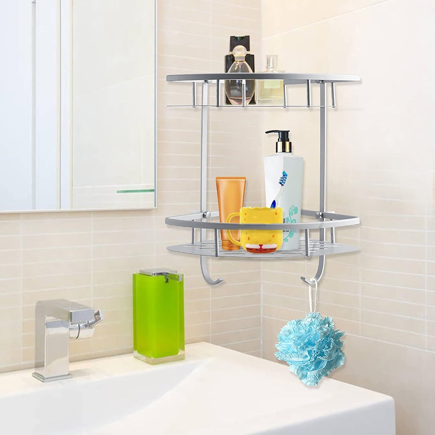flexman Corner Shower Caddy, Simple Aluminum Bathroom Shower Shelves, Shower Corner Shelf for Store Shampoo, Cleaning Supplies