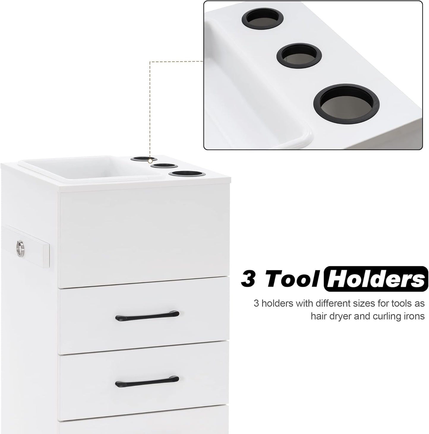 BarberPub Salon Storage Cabinet Beauty Locker Hair Dryer Holder Stylist Spa Equipment with Drawer 2035 (White)