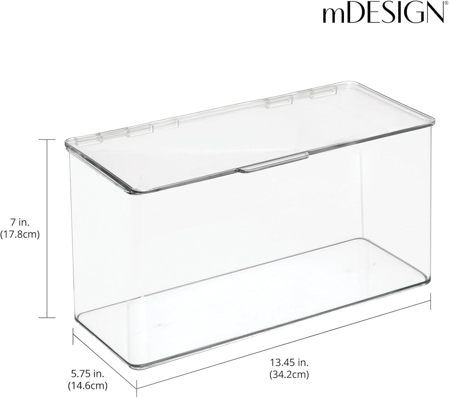 mDesign Plastic Stackable Playroom/Gaming Storage Organizer Bin Box with Hinged Lid for Drawer or Cabinet - Organize Electronics, Crayons, Games, Blocks, Toys, Lumiere Collection - 2 Pack - Clear