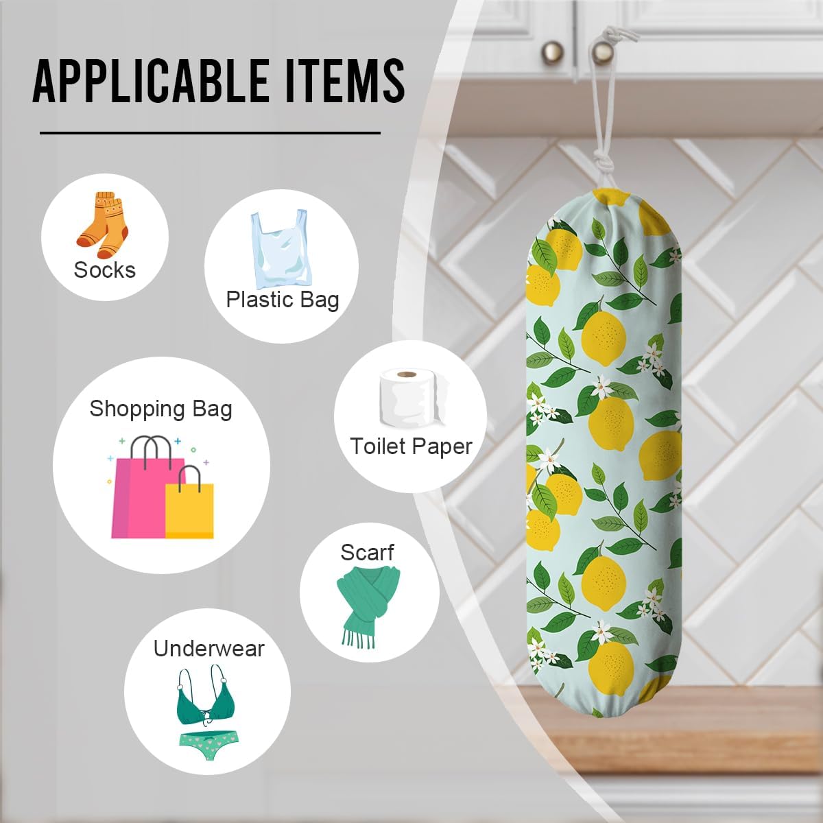Lemon Plastic Bags Holder, Grocery Bag Storage Organizer, Reusable Shopping Bags Holder Dispenser for Kitchens Pantry, Farmhouse Home Kitchen Decor Gifts, Kitchen Pattern Garbage Bag 43