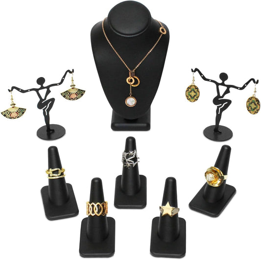 MOOCA Jewelry Display Set, Necklace Display Bust, Earring Organizer, Ring Holder Stand for Showcase and Store, Premium Fabric