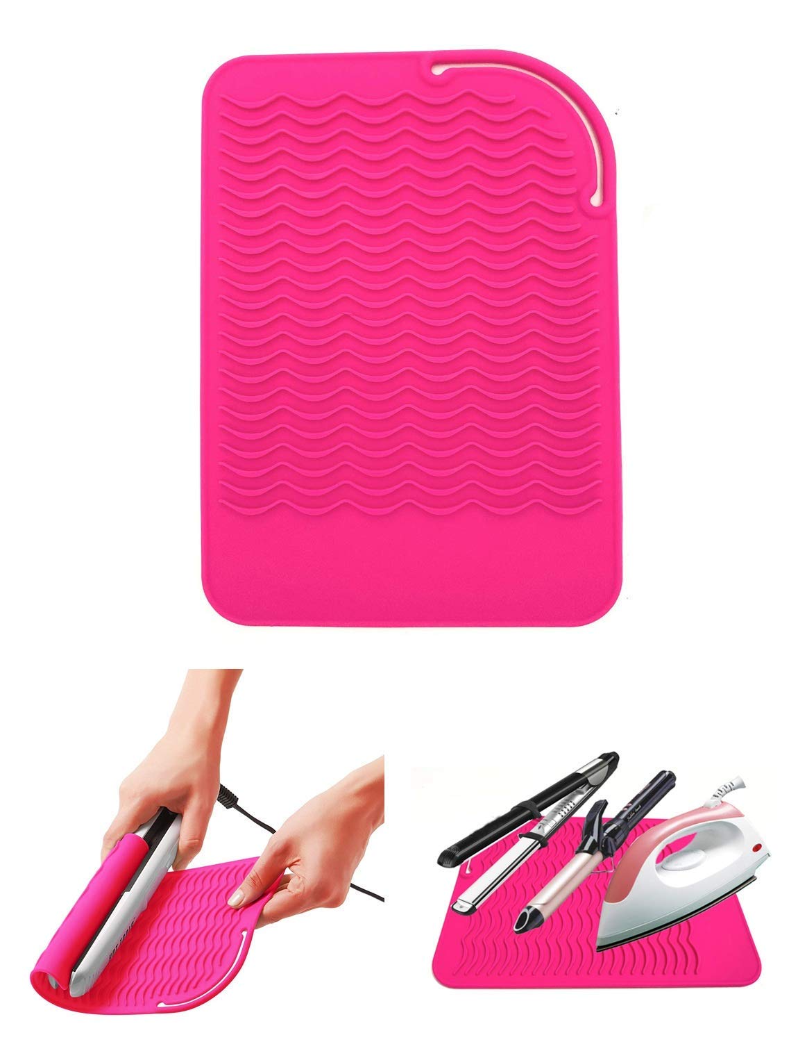 Heat Resistant Mat for Curling Iron, Flat Irons and Hair Straightener Hair Styling Tools 9" x 6.5", Food Grade Silicone, Pink