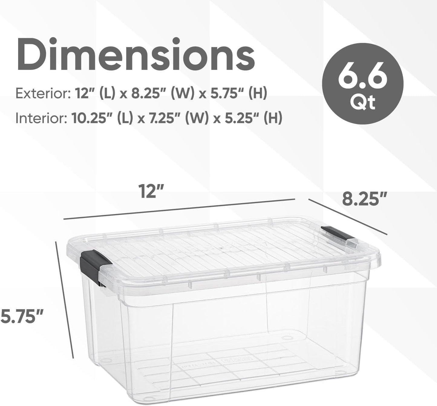 Superio Storage Bins with Lids- 6 Pack, 6.6 Qt Clear Boxes for Organizing, Stackable Plastic Containers- BPA Free, Non-Toxic, Odor Free, Organizer for Home, Office, Dorm
