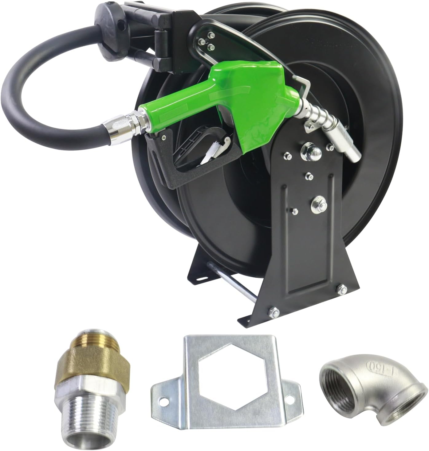 Fuel Hose Reel Retractable 3/4''X33ft w/Fuel Nozzle,Fuel Hose Swivel,Diesel Reel, Auto Spring Driven Hose Reel,300 PSI Industrial,Steel Construction Reel, NBR Rubber Hose