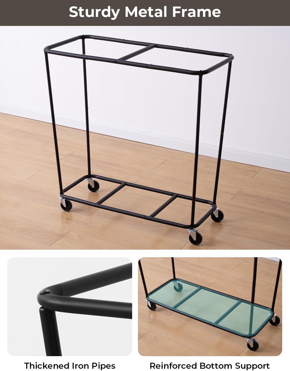 StorageWorks 390L Extra Large Lanudry Hamper with Wheels, Laundry Basket with Wheels 2 Sections, Clothes Sorter Cart with Divider for Hotel, Home, Black, 1-Pack