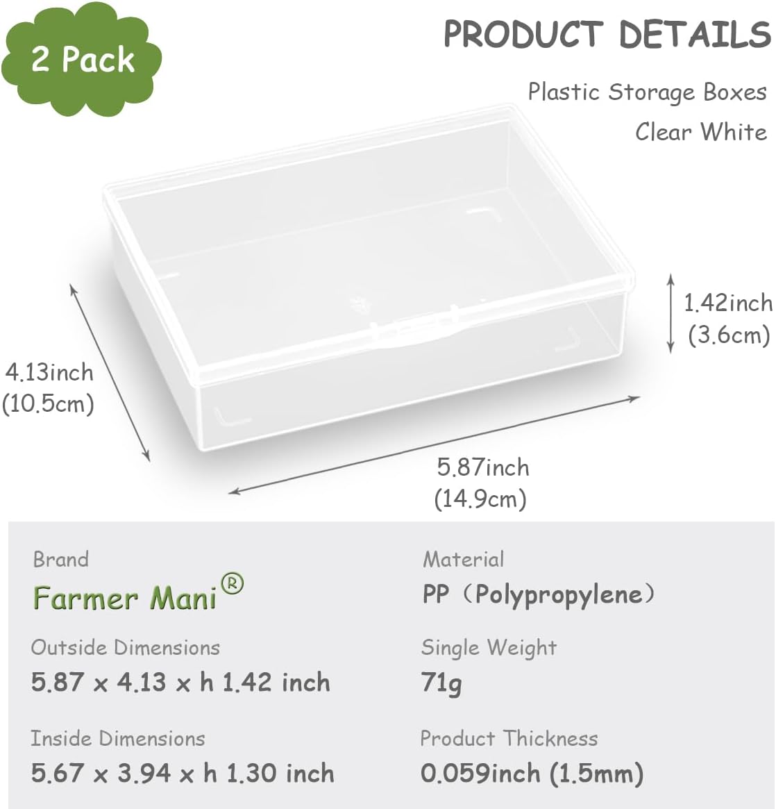 2 Pack Rectangle Plastic Clear Storage Containers Box (5.87 x 4.13 x 1.42 in), Clear Plastic Beads Storage Containers Box with Lid for Beads, Coins, Safety Pins and Other Craft Jewelry Watch Findings