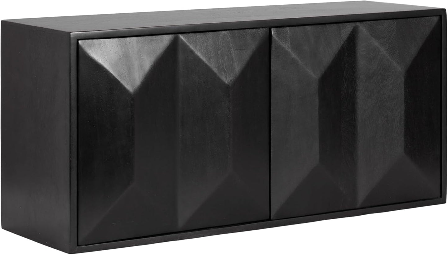 Kate and Laurel Ranier Modern Wooden Two-Door Wall Cabinet, 30 x 10 x 14, Black, Decorative Storage Cabinet with Dimensional Face for Use as Floating Nightstand or Floating TV Shelf