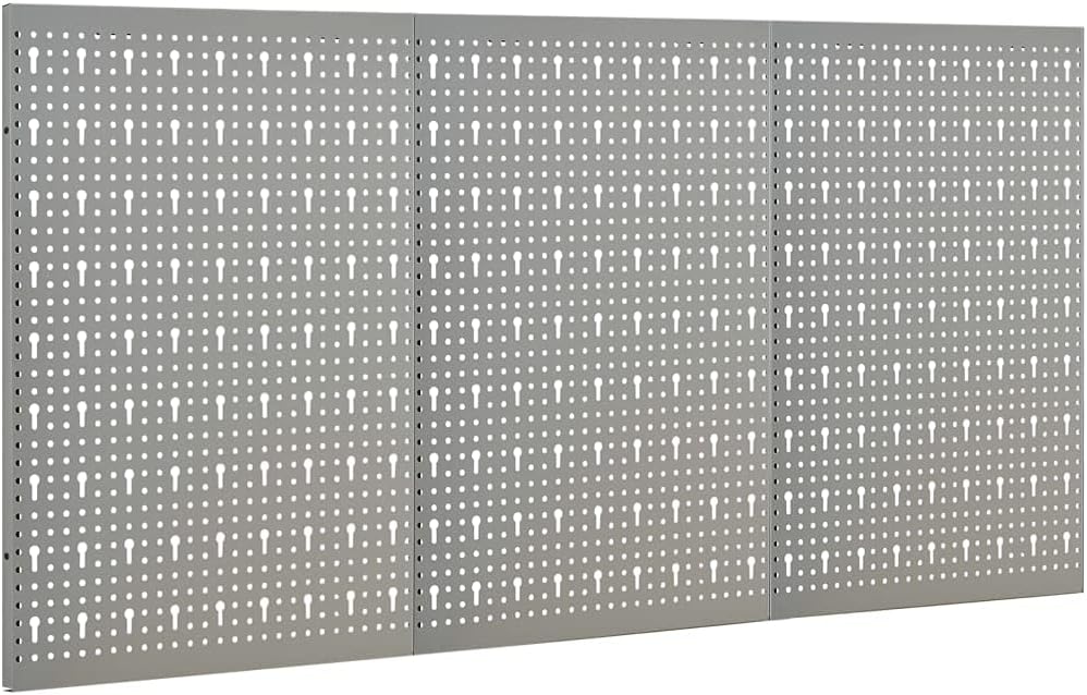Steel Peg Board Set Wall-Mounted 3 Panels 15.7"x22.8" - Gray, Tool Organizer with Mounting Accessories,145349,Gray