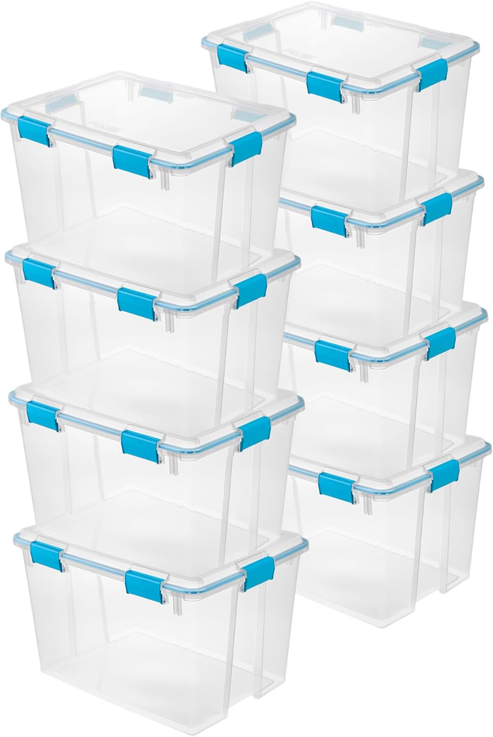 Sterilite 8-Pack Gasket Box, Weather-Resistant Storage Bins with Latching Lids, 80 Quart - Heavy-Duty Organizing Containers for Closet, Bathroom, and Office